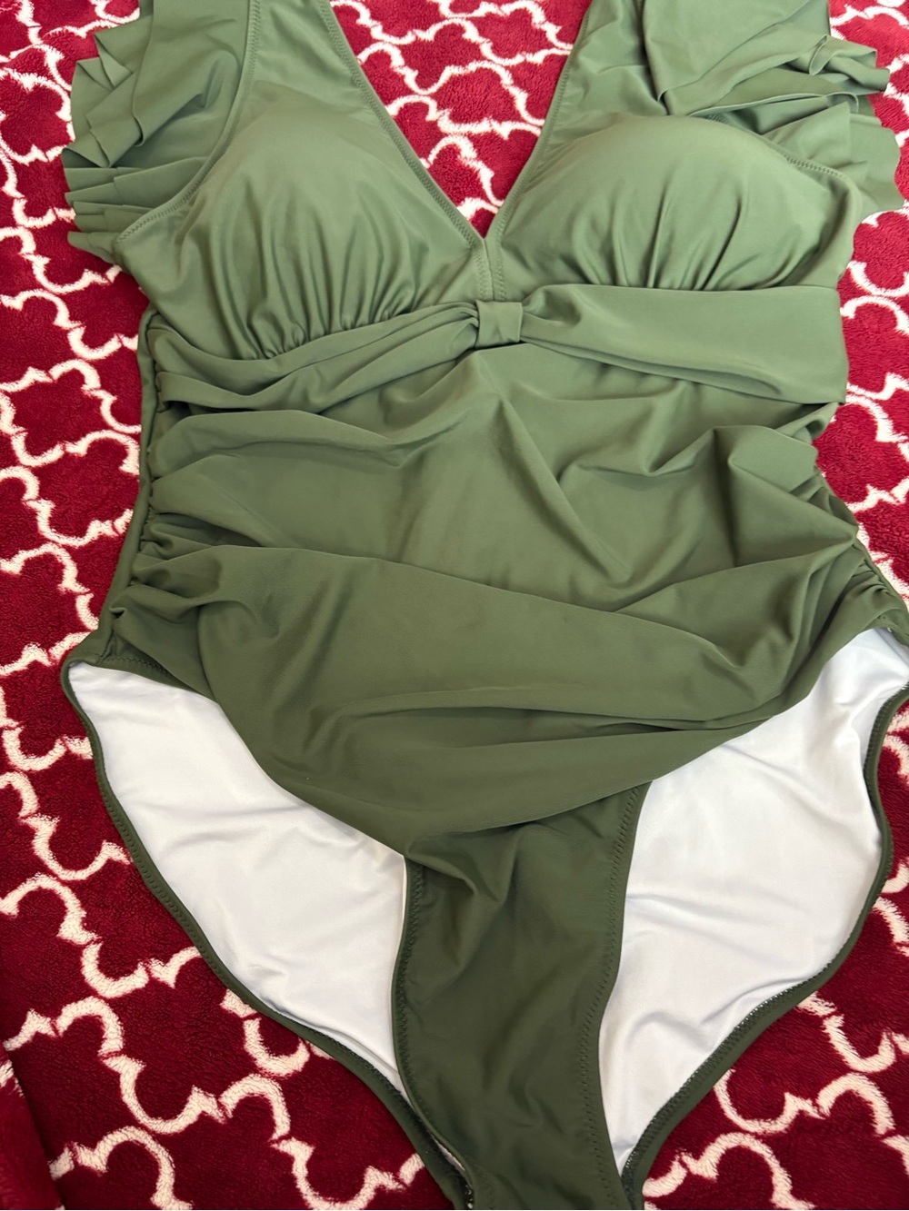 Plus Size Olive Green Ruffle Ruched One-Piece Swimsuit 3XL